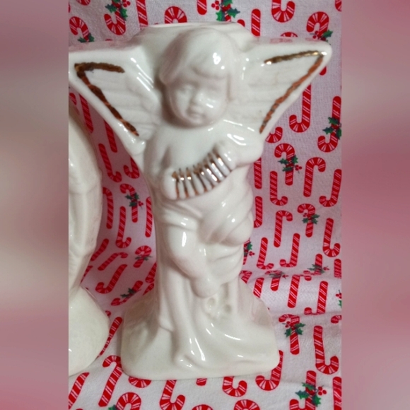Holiday White Porcelain Gold Gilded Candle Holders JOY Angels Cherubs. - Picture 6 of 9